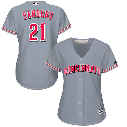 Reds #21 Reggie Sanders Grey Road Women's Stitched MLB Jersey - Click Image to Close